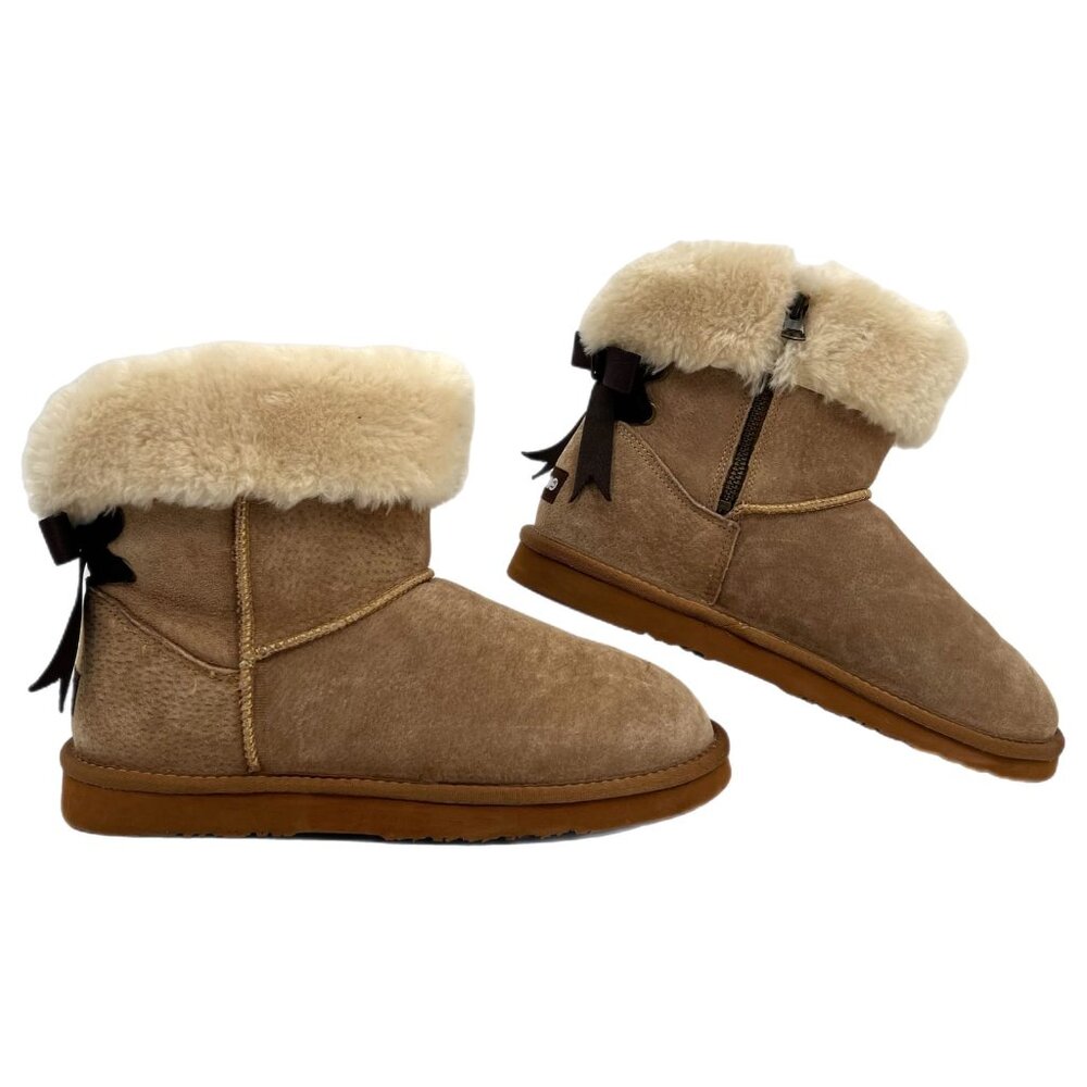 Lamo Tan Zip-Up Suede Ankle Booties | Size 9 Women
